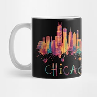 Chicago Skyline Cityscape Watercolor Chicago Flag Illinois Mug